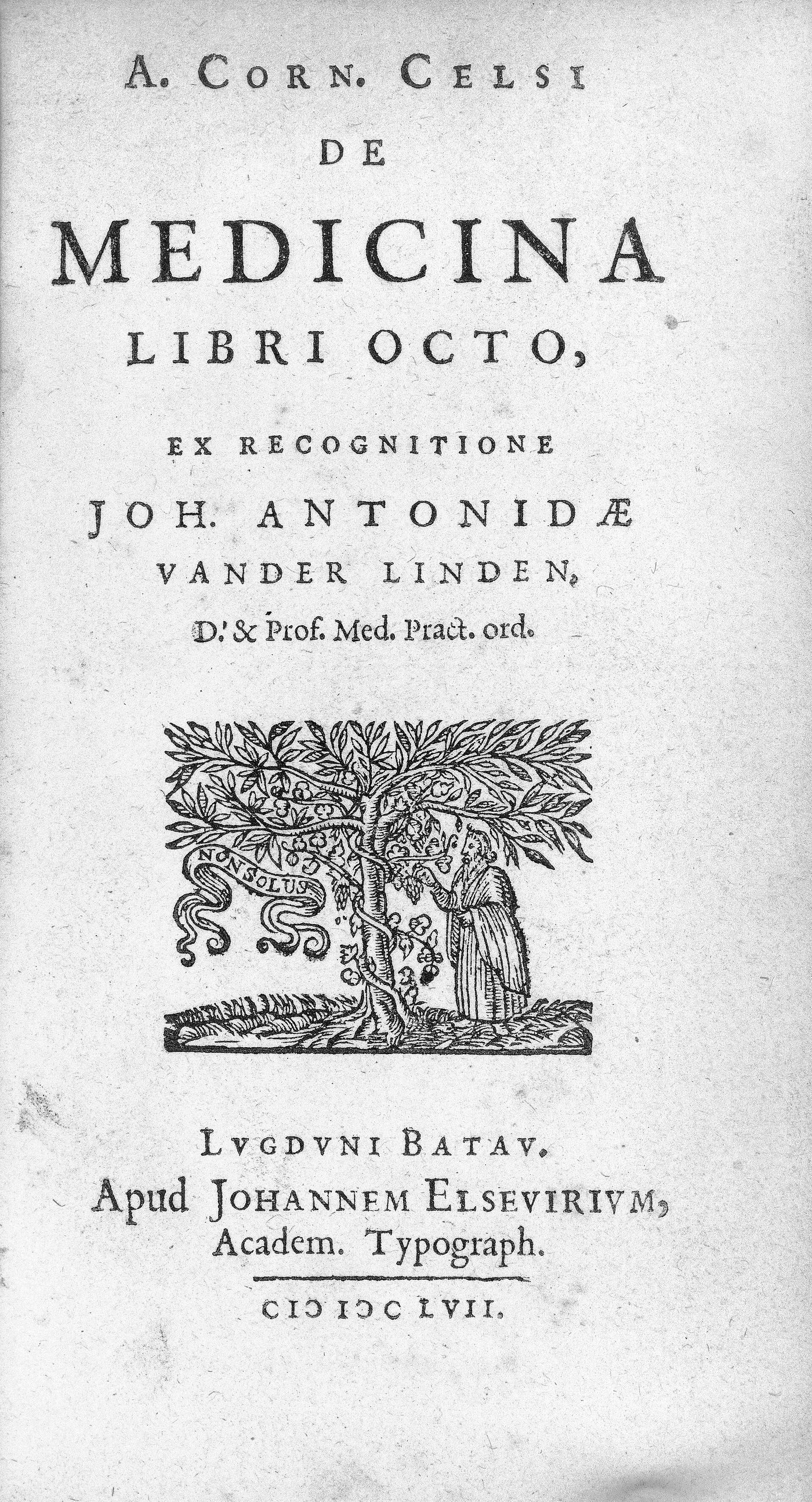 켈수스의 「의학에 관하여」 1657년 판 속표지입니다. 라이덴에서 엘제비어가 찍었습니다 (그림: 웰컴 컬렉션, CC BY 4.0)