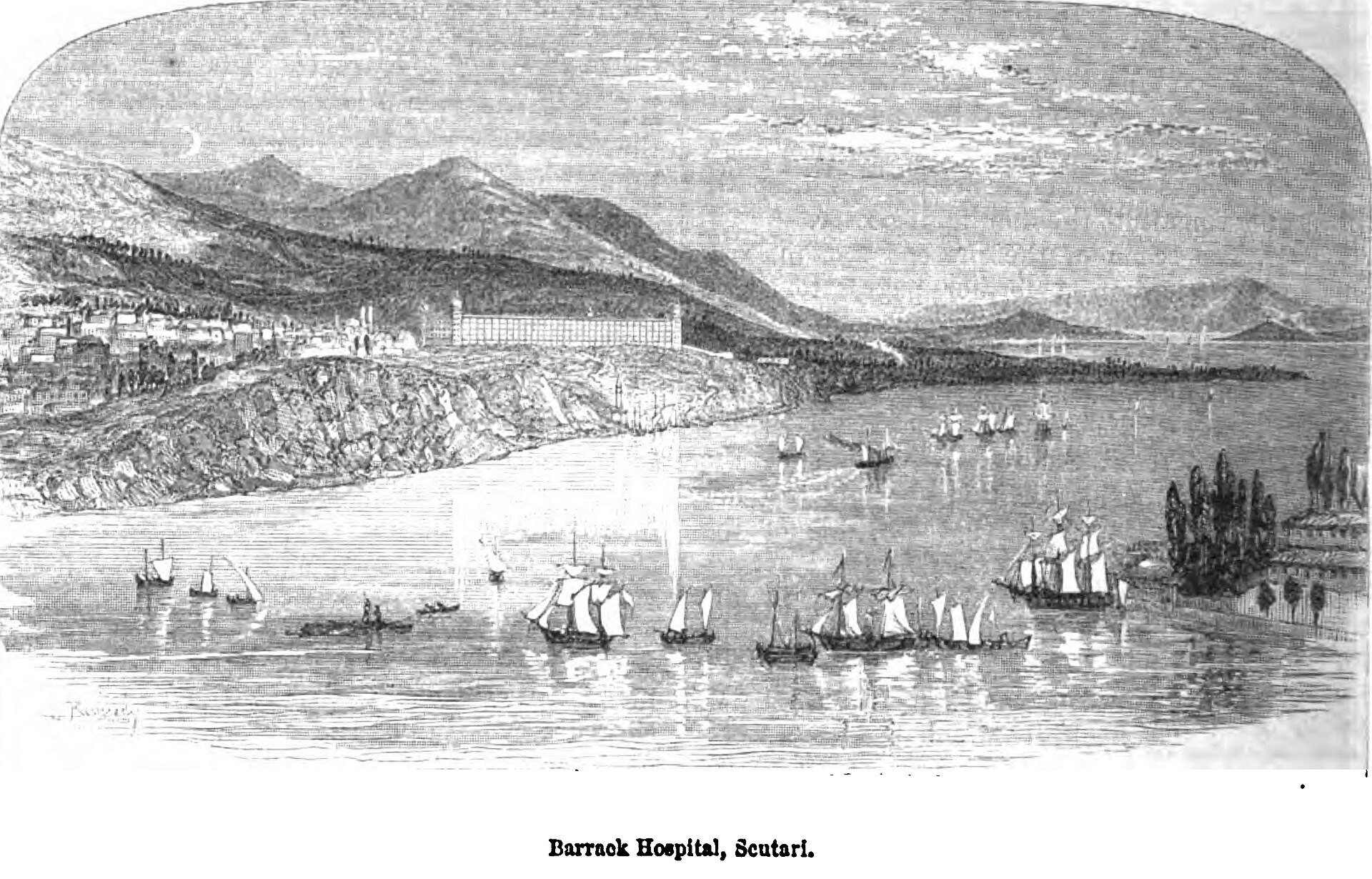 조지 도드의 1856년 책에 실린 스쿠타리 병영병원 전경입니다. 보스포루스 해협 건너편, 지금의 이스탄불 아시아 쪽에 있습니다
